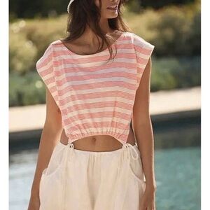 NEW Anthropologie Coral and White Cut Out Romper